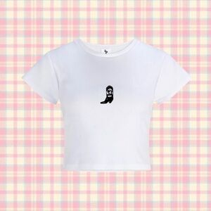 Cowboy Boot Baby Tee in White